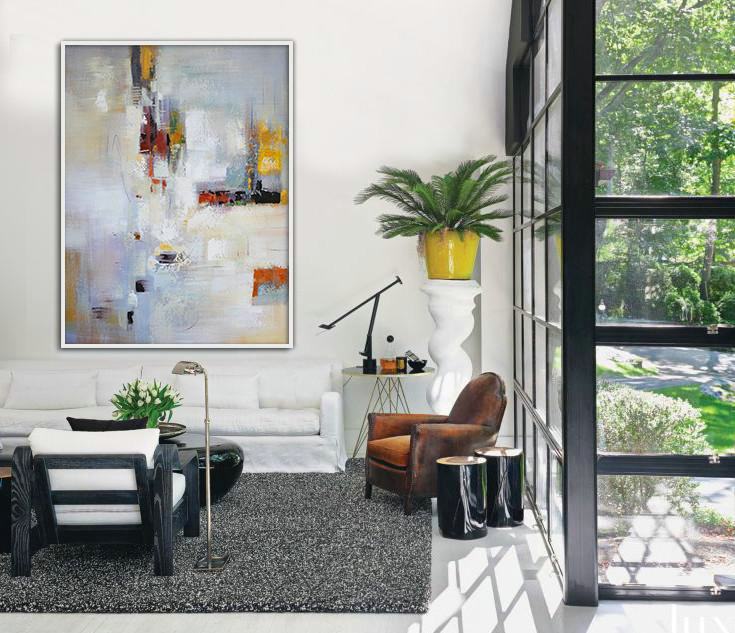 Large Abstract Art,Vertical Palette Knife Contemporary Art,Custom Canvas Wall Art,Purplish Grey,White,Red,Yellow,Brown.etc